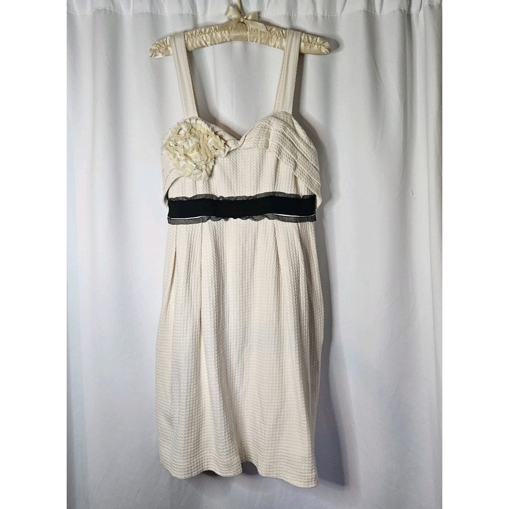 Deletta Anthropologie Waffle Knit Dress Size M Pockets Ruffle Lace Sheath Cream
